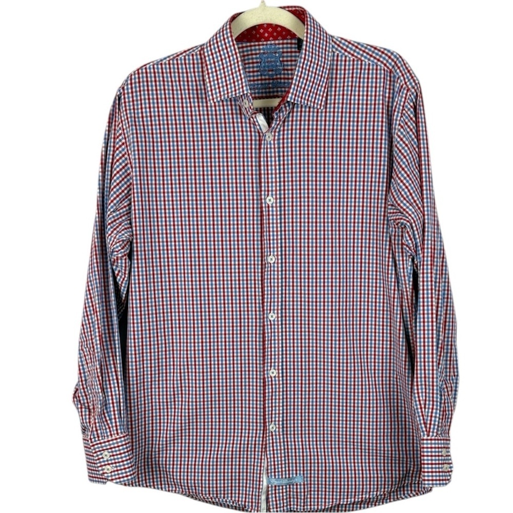 English Laundry Cotton Gingham Button Down Shirt Red/Blue/White Size 16 34/35